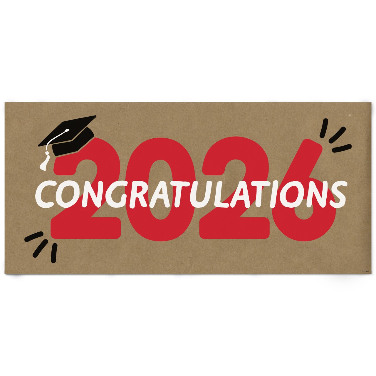 Big Dot of Happiness Red Class of 2026 Graduation Kraft Paper Banner, Congratulations 2026 Printed Brown Paper Party Sign Decoration – 1 Count